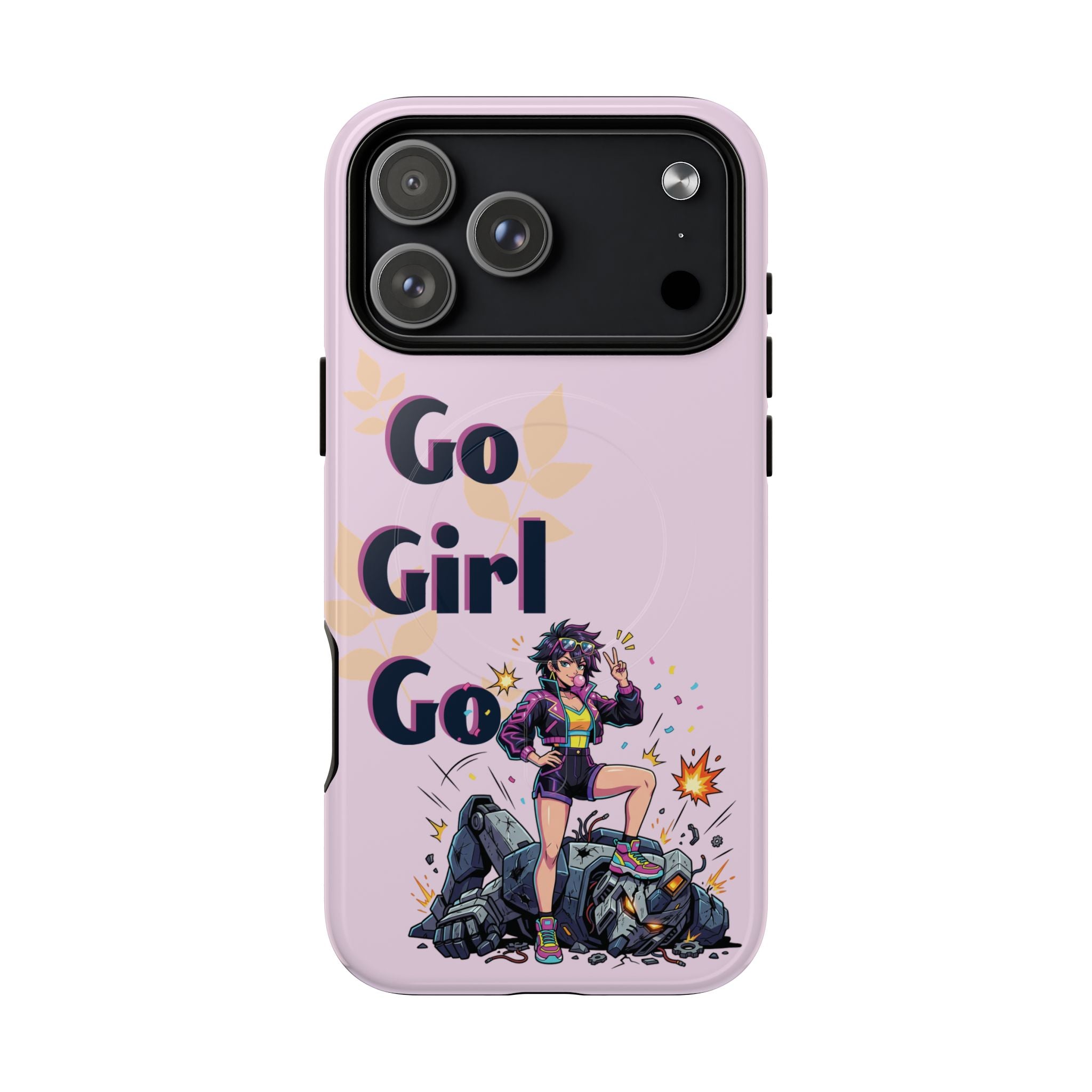 Go Girl Go" Retro Anime Tough Magnetic Phone Case - Cyberpunk Heroine MagSafe Cover for iPhone 17, 16, 15 Pro Max