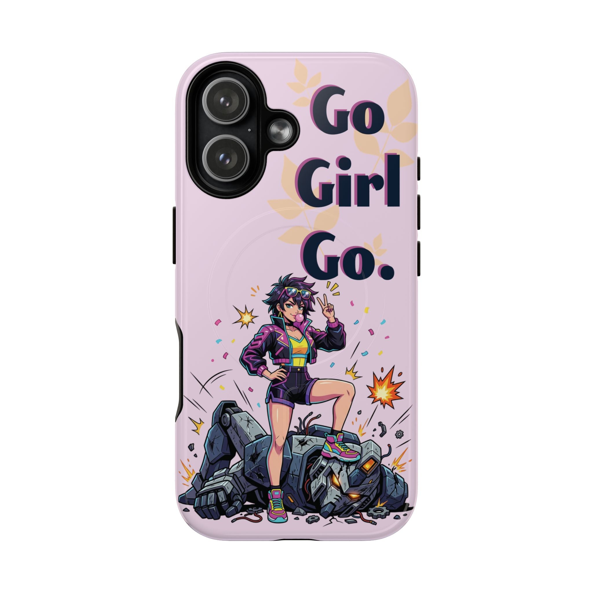 Go Girl Go" Retro Anime Tough Magnetic Phone Case - Cyberpunk Heroine MagSafe Cover for iPhone 17, 16, 15 Pro Max