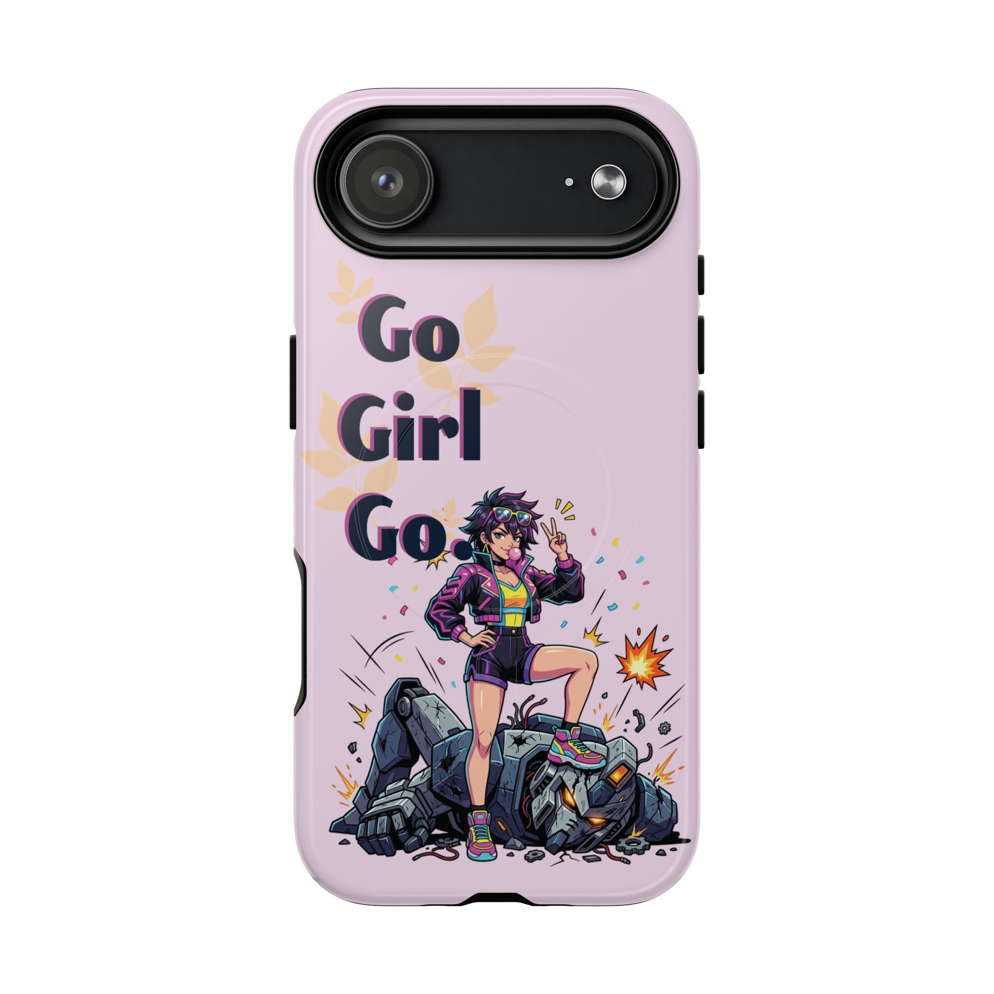 Go Girl Go" Retro Anime Tough Magnetic Phone Case - Cyberpunk Heroine MagSafe Cover for iPhone 17, 16, 15 Pro Max