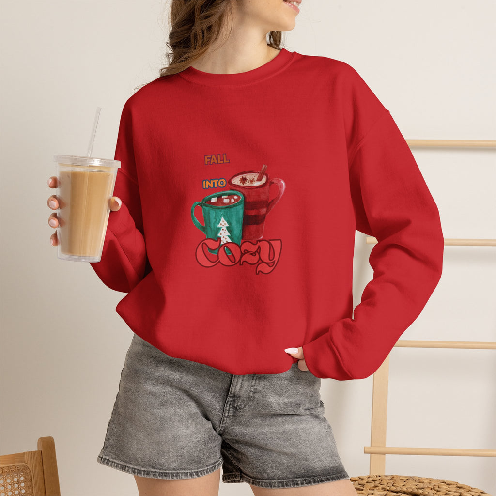 "Fall Into Cozy" Hot Cocoa Crewneck Sweatshirt