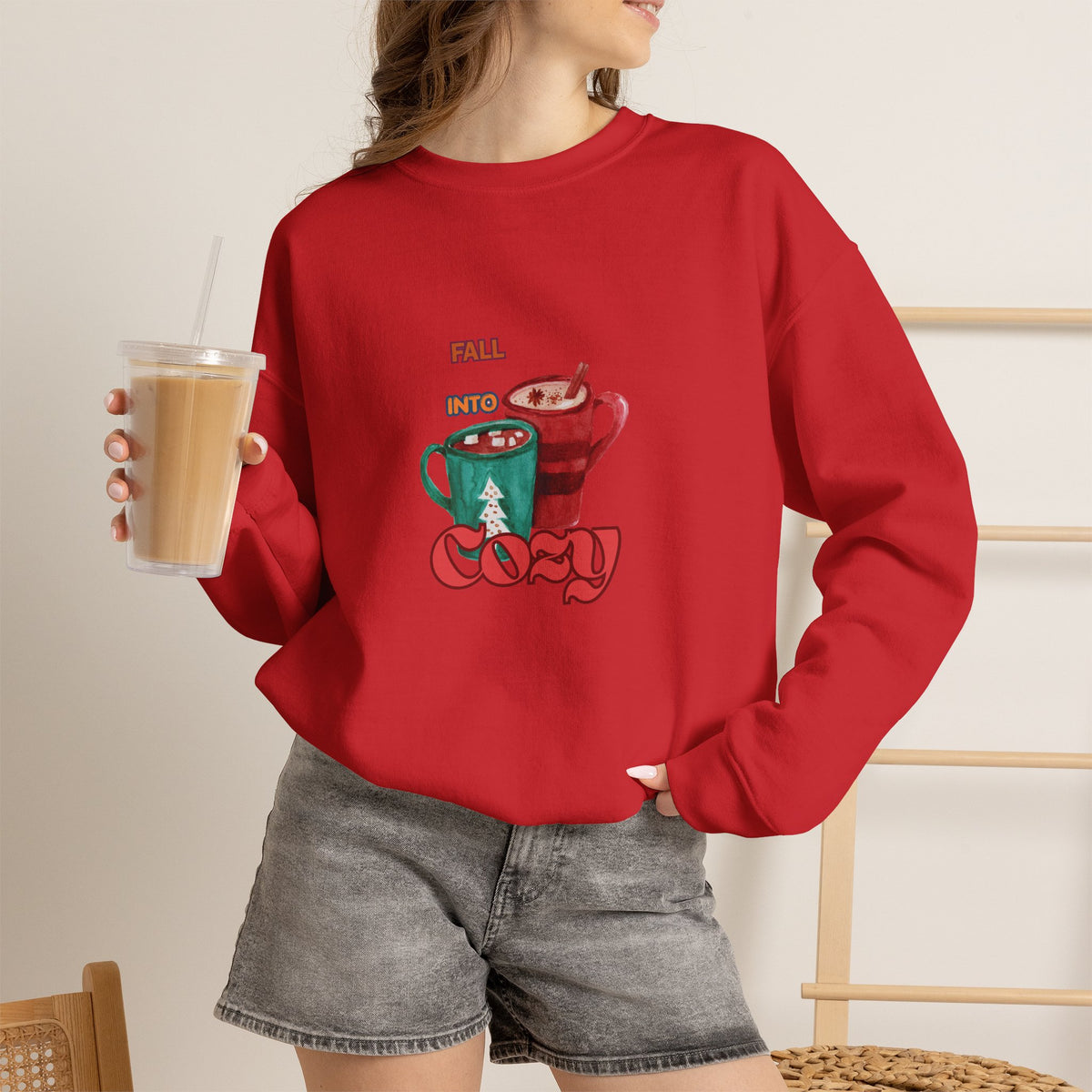 "Fall Into Cozy" Hot Cocoa Crewneck Sweatshirt