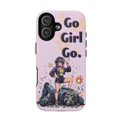 Go Girl Go" Retro Anime Tough Magnetic Phone Case - Cyberpunk Heroine MagSafe Cover for iPhone 17, 16, 15 Pro Max