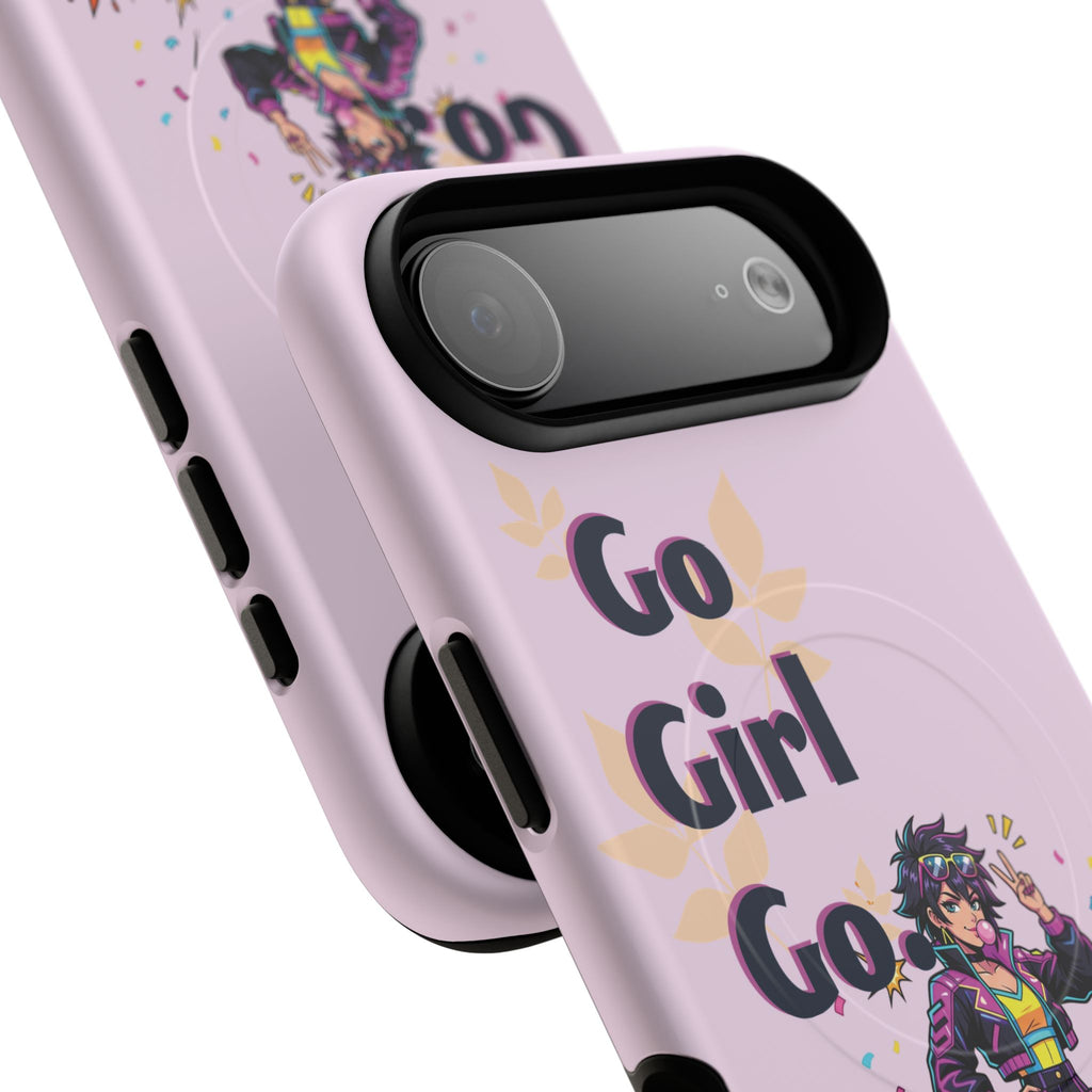 Go Girl Go" Retro Anime Tough Magnetic Phone Case - Cyberpunk Heroine MagSafe Cover for iPhone 17, 16, 15 Pro Max