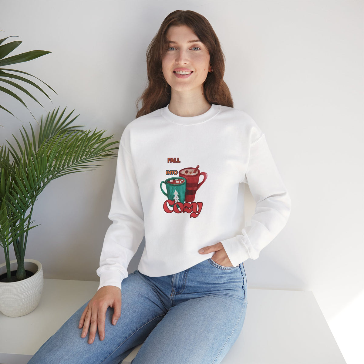 "Fall Into Cozy" Hot Cocoa Crewneck Sweatshirt