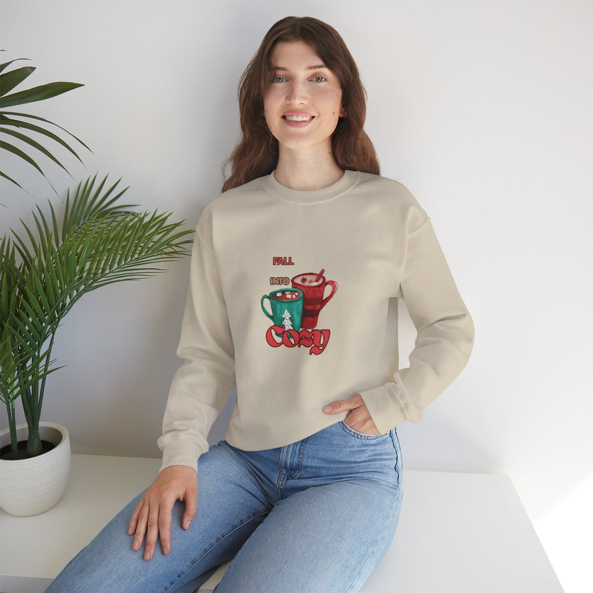 "Fall Into Cozy" Hot Cocoa Crewneck Sweatshirt