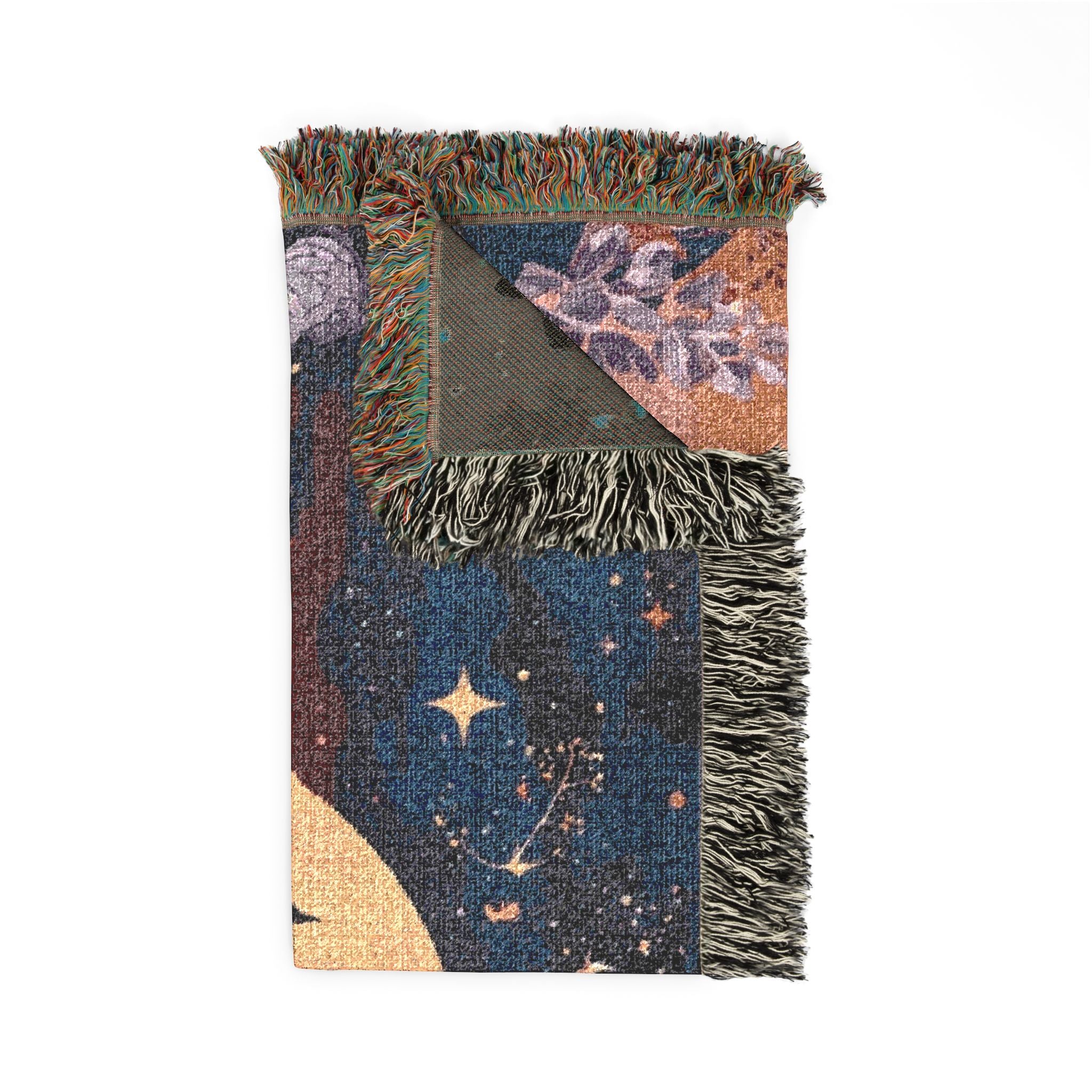Romantic Couple Under Moon Woven Blanket – Celestial Floral Tapestry Throw