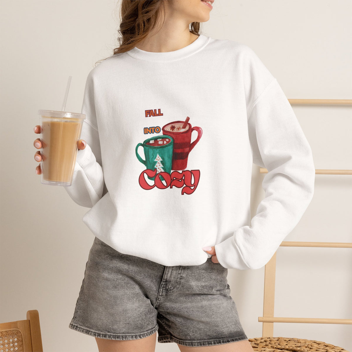 "Fall Into Cozy" Hot Cocoa Crewneck Sweatshirt