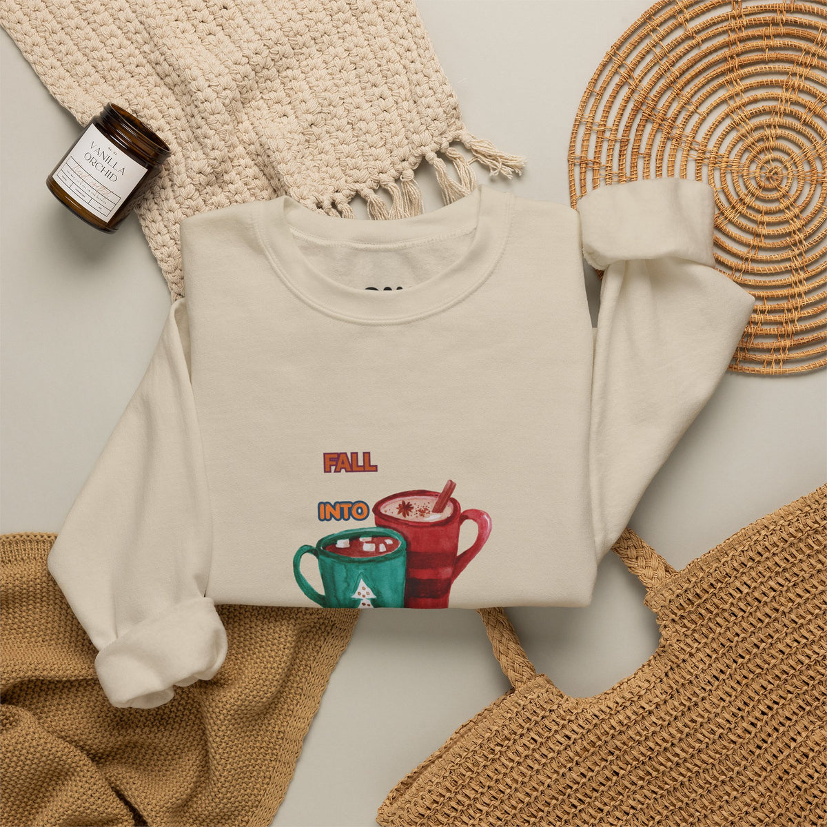 "Fall Into Cozy" Hot Cocoa Crewneck Sweatshirt