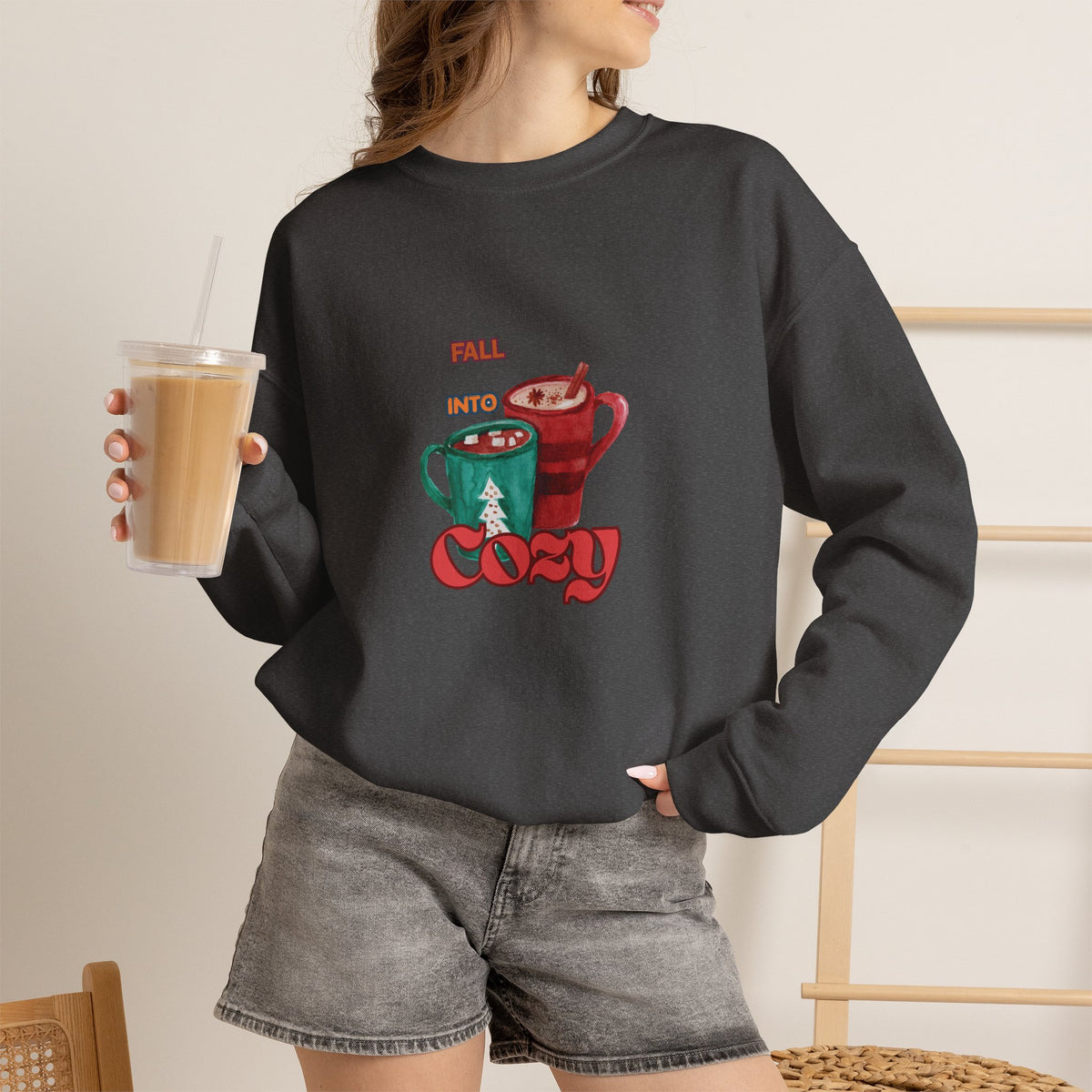 "Fall Into Cozy" Hot Cocoa Crewneck Sweatshirt