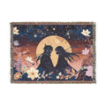 Romantic Couple Under Moon Woven Blanket – Celestial Floral Tapestry Throw