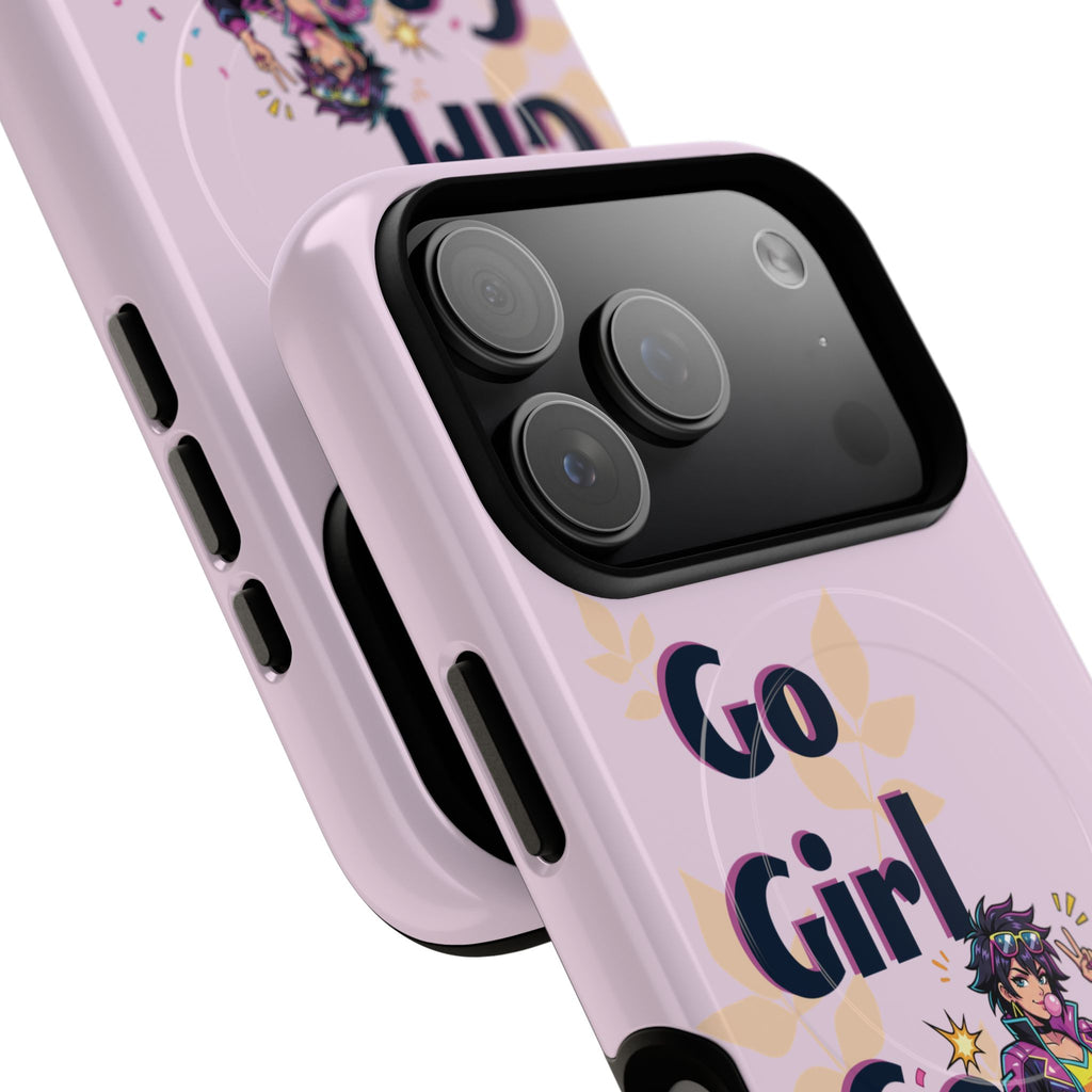 Go Girl Go" Retro Anime Tough Magnetic Phone Case - Cyberpunk Heroine MagSafe Cover for iPhone 17, 16, 15 Pro Max