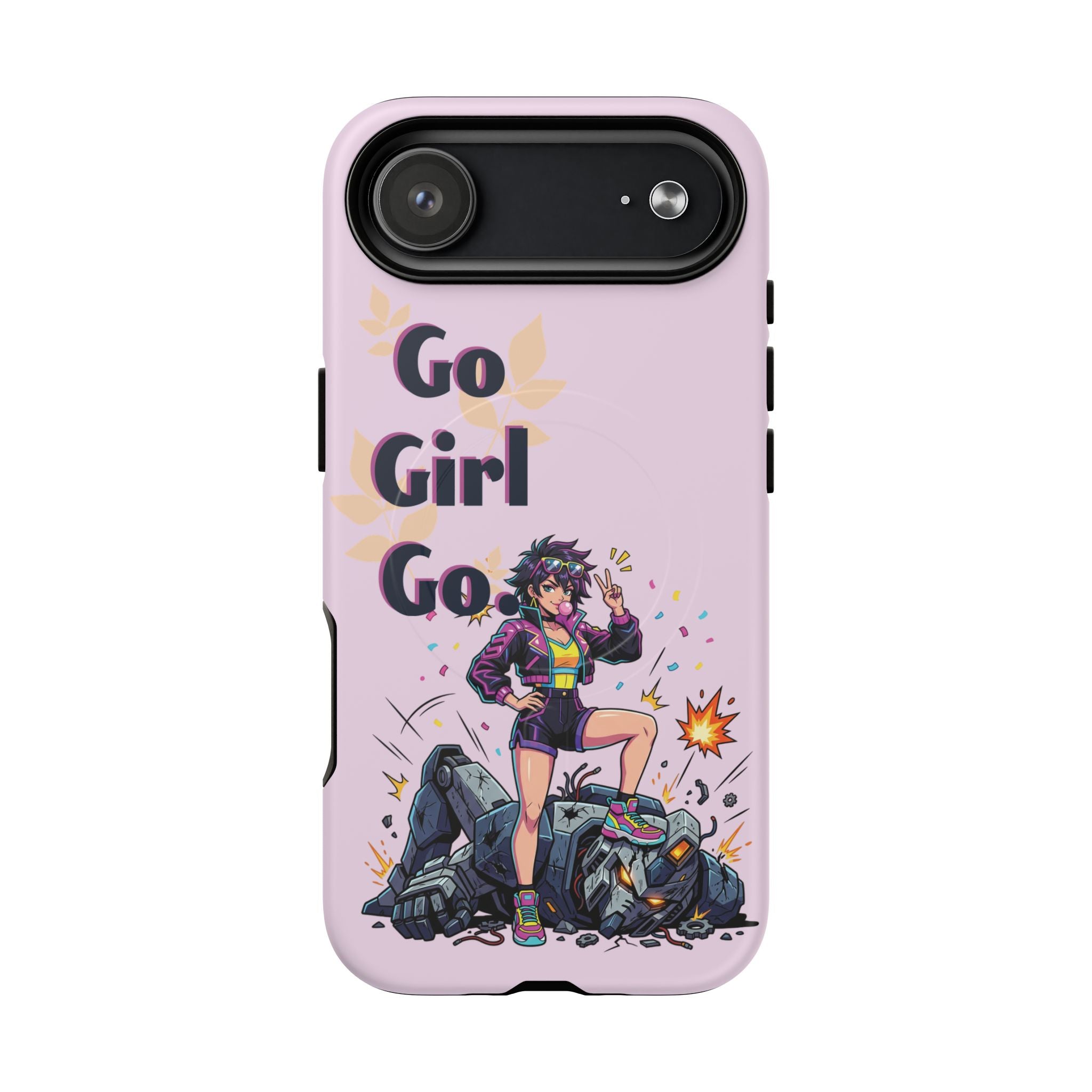 Go Girl Go" Retro Anime Tough Magnetic Phone Case - Cyberpunk Heroine MagSafe Cover for iPhone 17, 16, 15 Pro Max