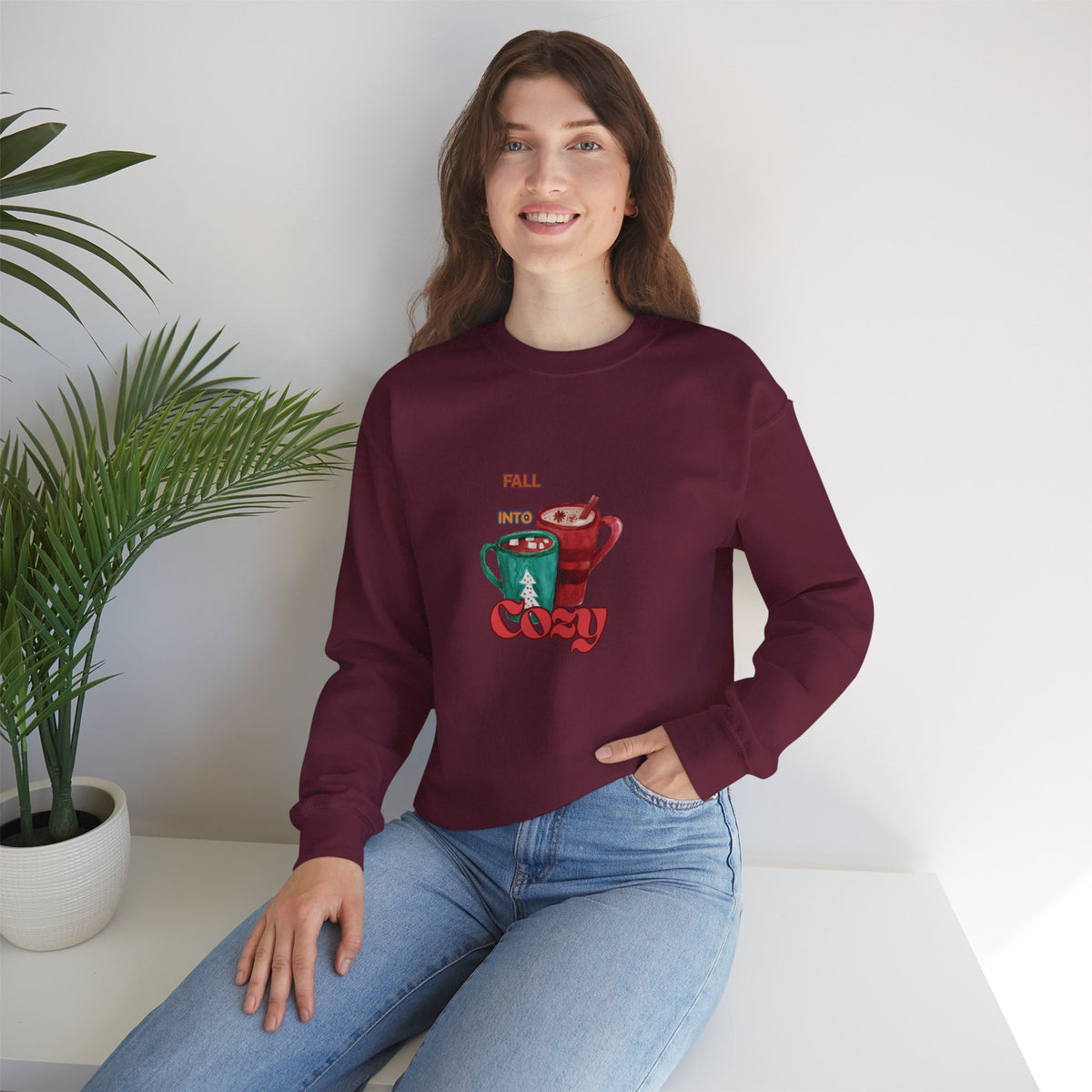 "Fall Into Cozy" Hot Cocoa Crewneck Sweatshirt
