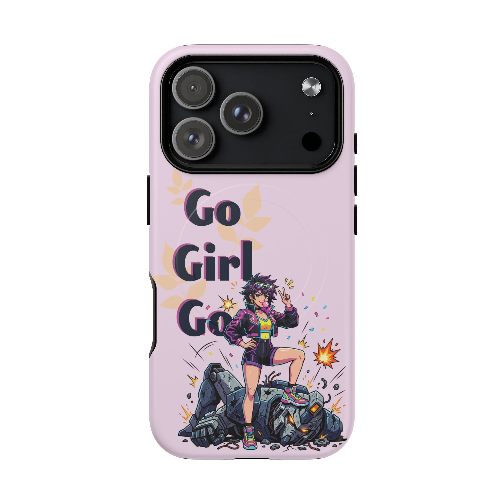 Go Girl Go" Retro Anime Tough Magnetic Phone Case - Cyberpunk Heroine MagSafe Cover for iPhone 17, 16, 15 Pro Max