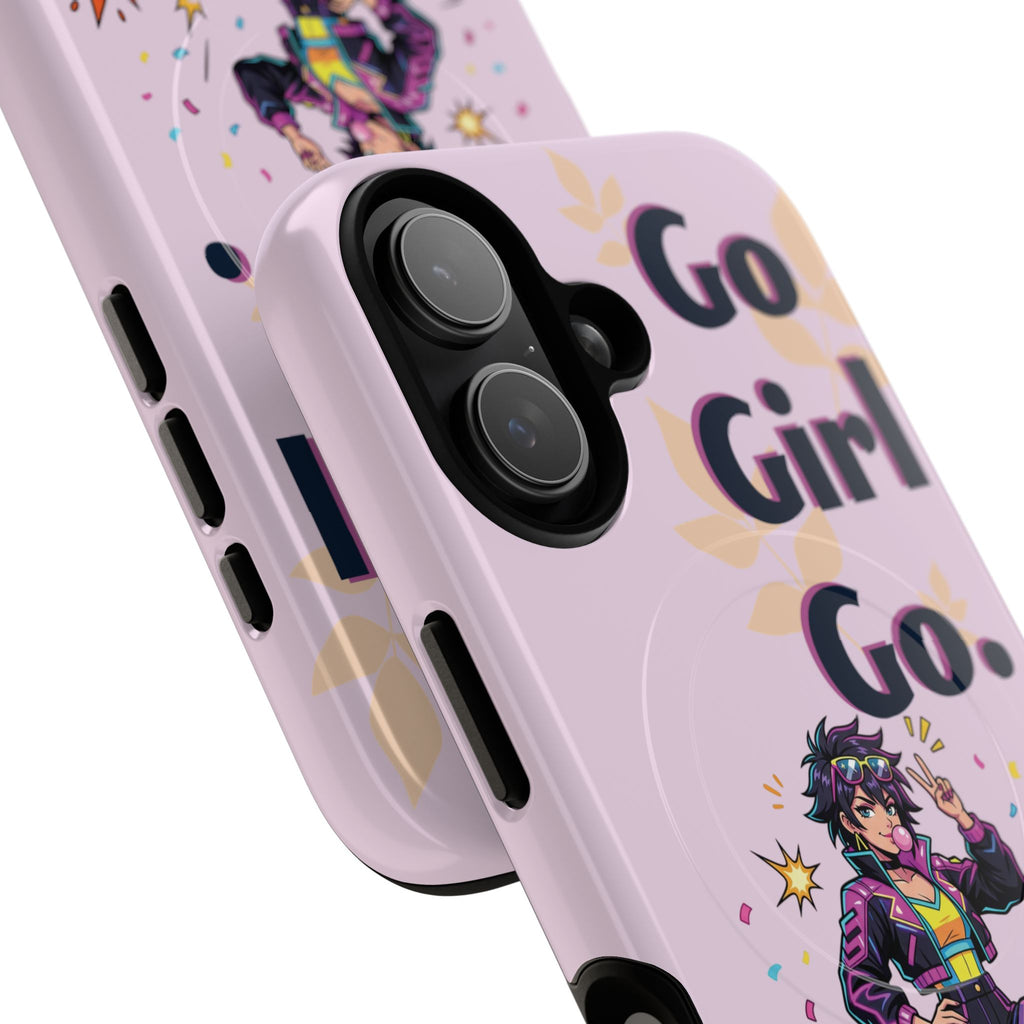 Go Girl Go" Retro Anime Tough Magnetic Phone Case - Cyberpunk Heroine MagSafe Cover for iPhone 17, 16, 15 Pro Max