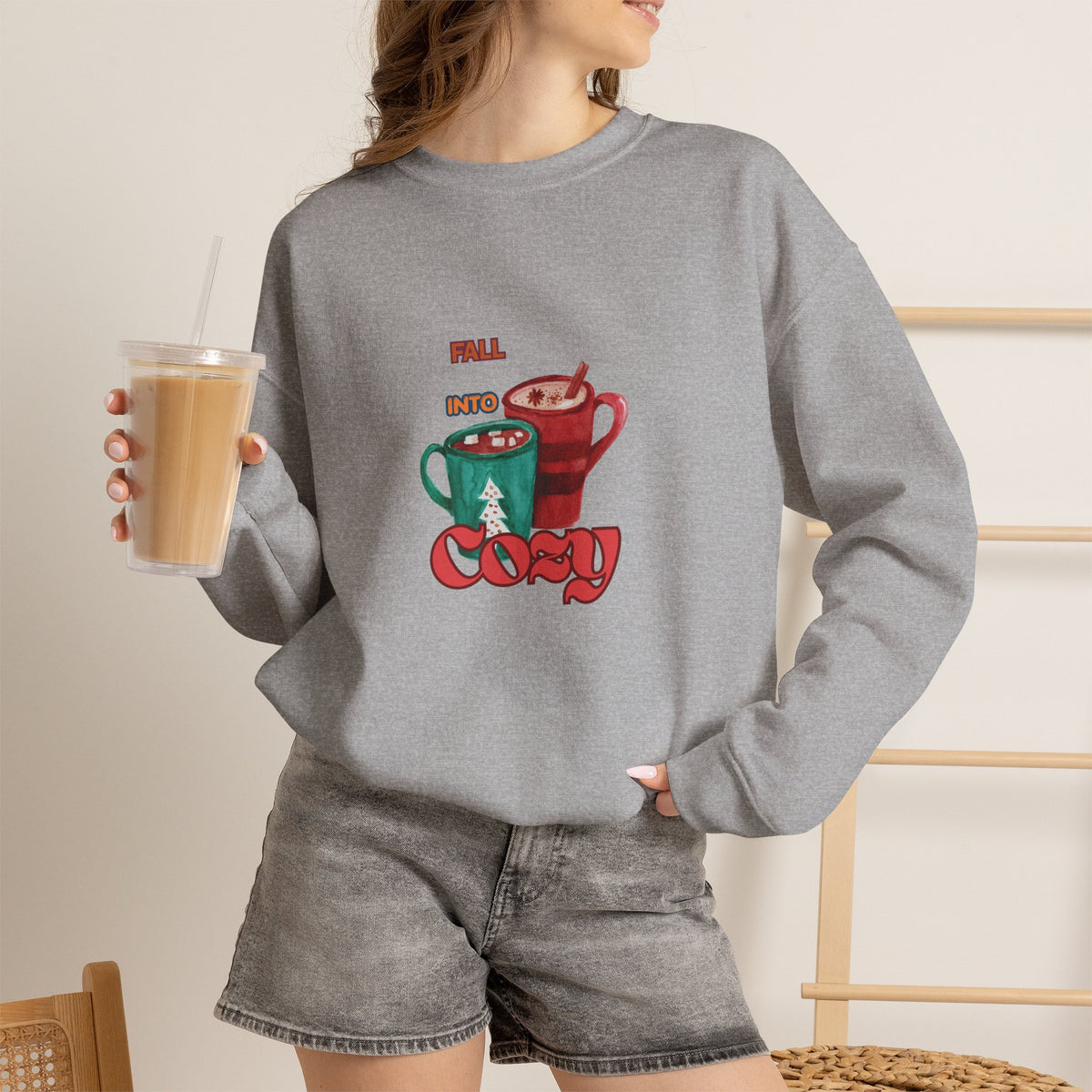 "Fall Into Cozy" Hot Cocoa Crewneck Sweatshirt