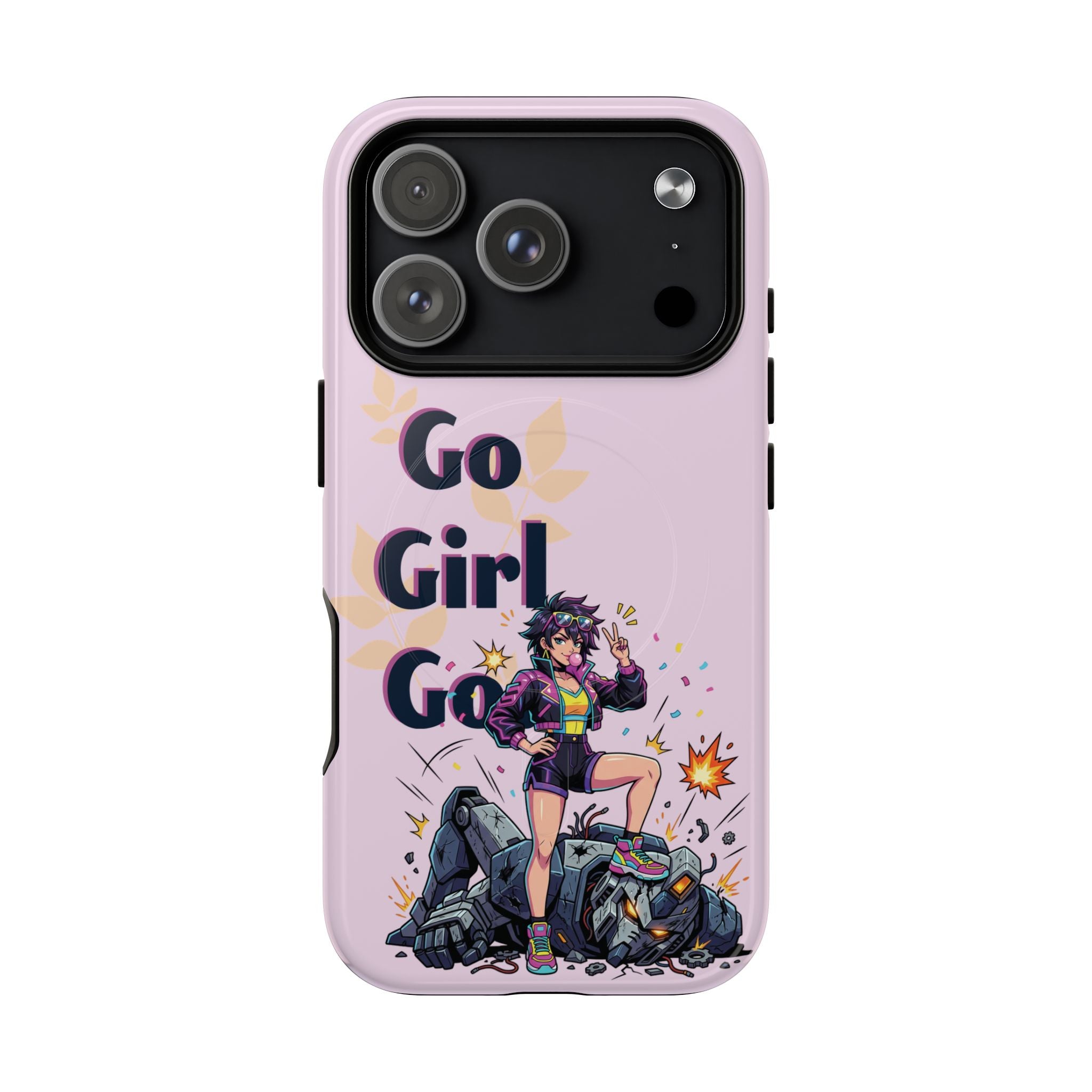 Go Girl Go" Retro Anime Tough Magnetic Phone Case - Cyberpunk Heroine MagSafe Cover for iPhone 17, 16, 15 Pro Max