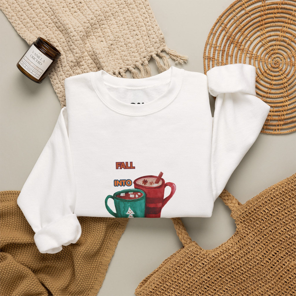 "Fall Into Cozy" Hot Cocoa Crewneck Sweatshirt
