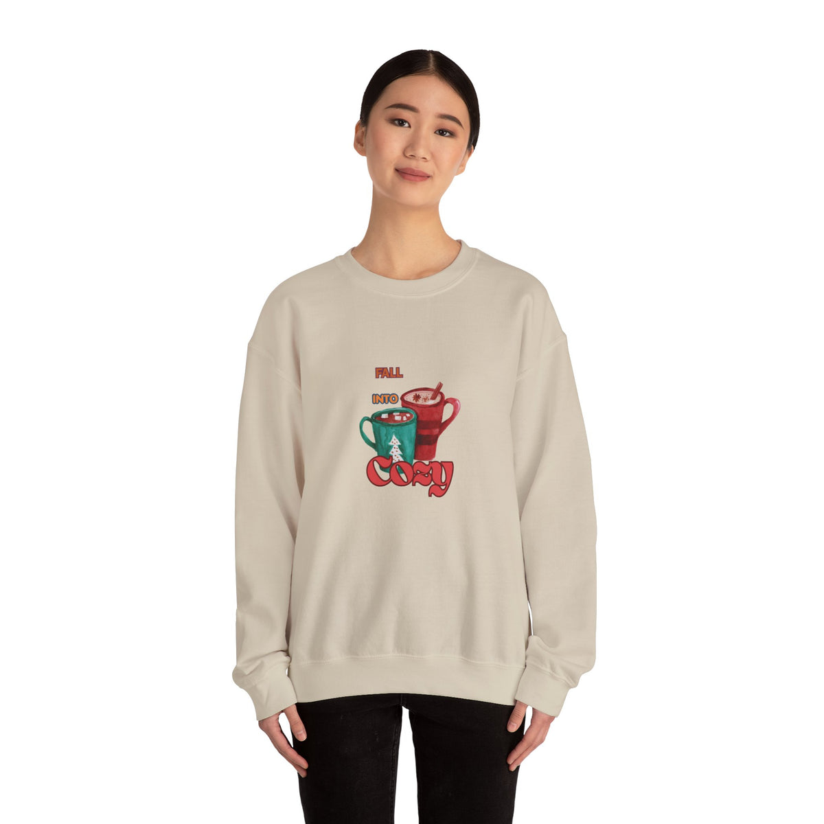 "Fall Into Cozy" Hot Cocoa Crewneck Sweatshirt